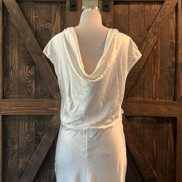 Gmettory Satin Cap Sleeve Ruched Back Dresses Elegant Ruched Waist Midi Dress - Picture 7 of 13